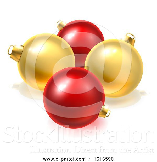 Vector Illustration of Gold and Red Christmas Bauble Balls Ornaments