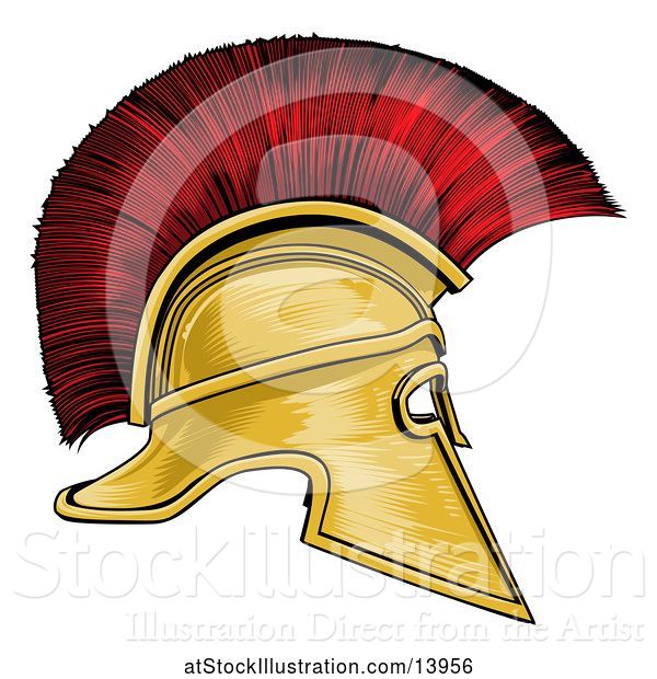 Vector Illustration of Gold and Red Spartan Helmet