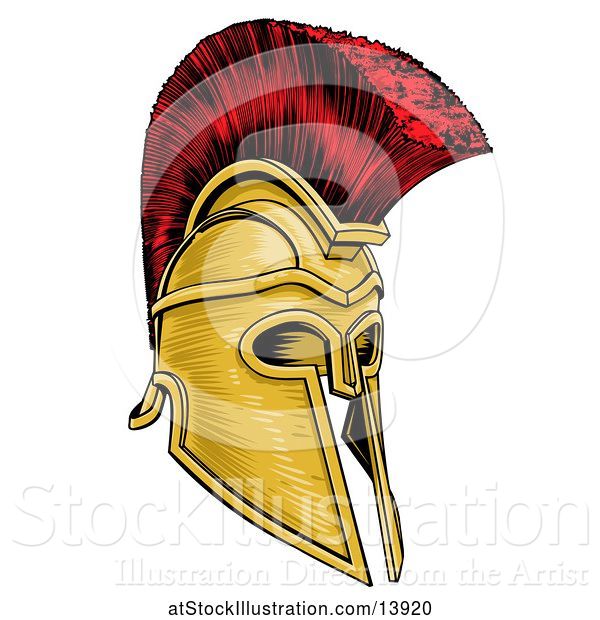 Vector Illustration of Gold and Red Trojan Spartan Helmet