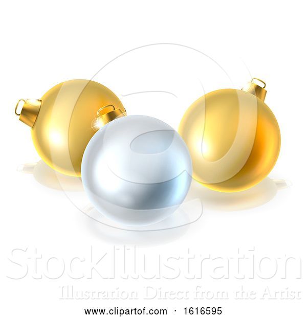 Vector Illustration of Gold and Silver Christmas Bauble Balls Ornaments