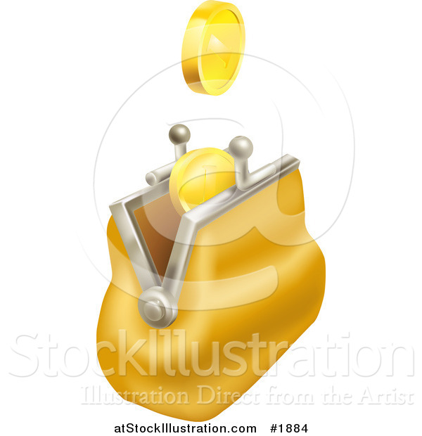Vector Illustration of Gold Coins Falling into a Yellow Coin Purse