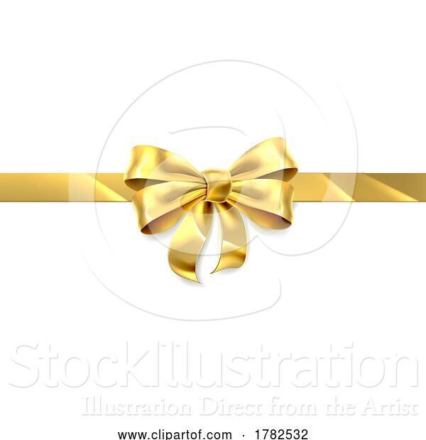 Vector Illustration of Gold Gift Golden Ribbon Present Bow