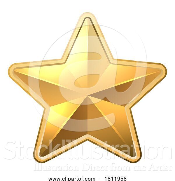 Vector Illustration of Gold Star Shiny Medal Symbol Award Badge Icon