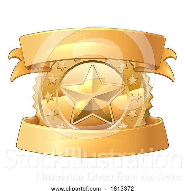 Vector Illustration of Gold Star Shiny Medal Symbol Award Badge Icon