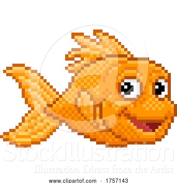 Vector Illustration of Goldfish Fish Pixel Art 8 Bit Animal