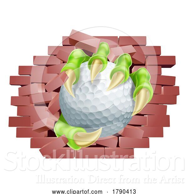 Vector Illustration of Golf Ball Claw Breaking Through Wall