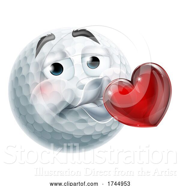 Vector Illustration of Golf Ball Kissing Heart Emoticon Emoji Icon Face