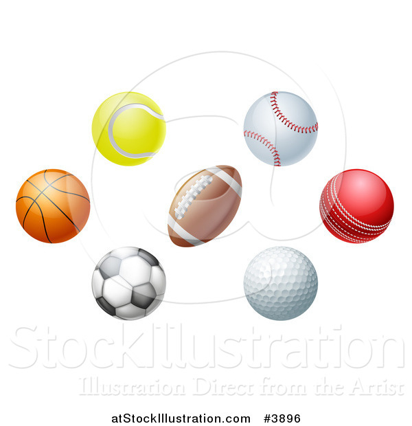 Vector Illustration of Golf Cricket Soccer Football Baseball Basketball and Tennis Balls