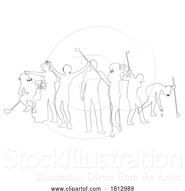 Vector Illustration of Golfers Golfing Silhouette Golf People Silhouettes