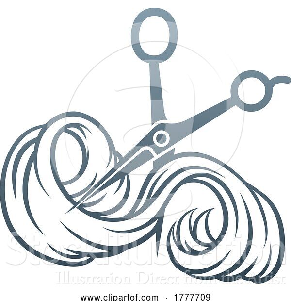Vector Illustration of Gradient Blue Scissors Cutting Hair