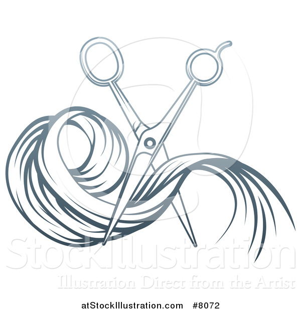 Vector Illustration of Gradient Blue Scissors Cutting Hair