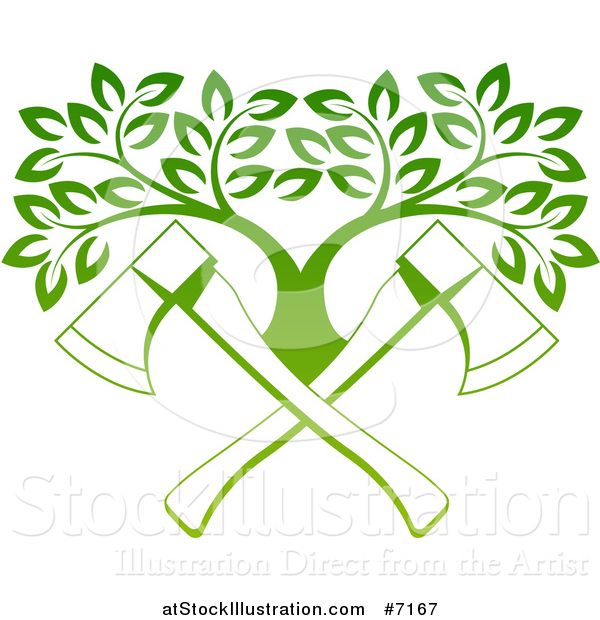 Vector Illustration of Gradient Green Crossed Axes and a Tree