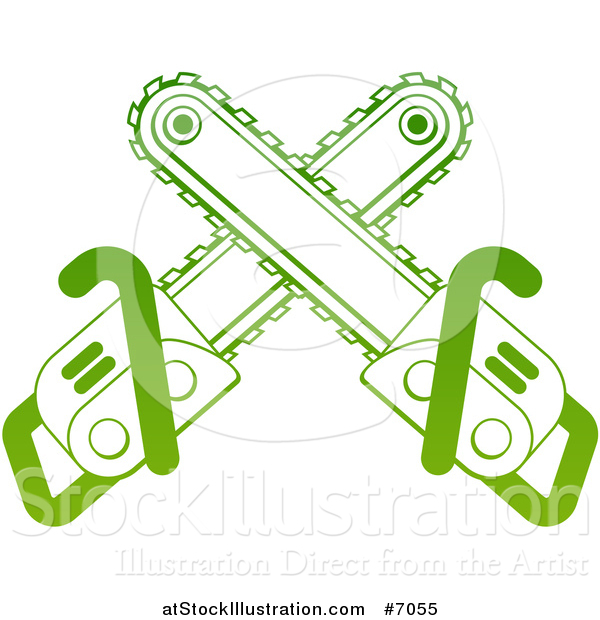 Vector Illustration of Gradient Green Crossed Chainsaws