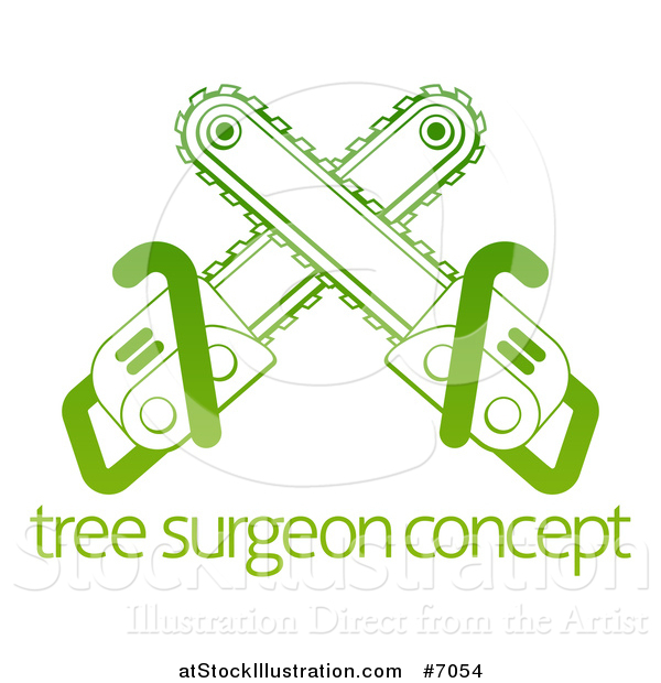 Vector Illustration of Gradient Green Crossed Chainsaws over Tree Surgeon Sample Text