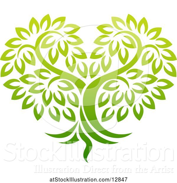 Vector Illustration of Gradient Green Heart Shaped Tree
