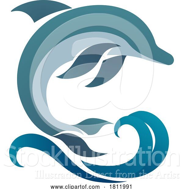 Vector Illustration of Gradient Jumping Dolphin and Wave Logo