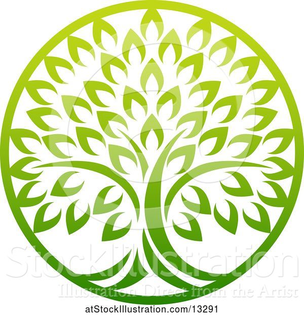 Vector Illustration of Gradient Lush Green Tree in a Circle