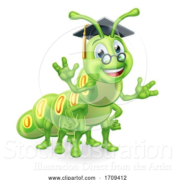 Vector Illustration of Graduate Caterpillar Book Worm