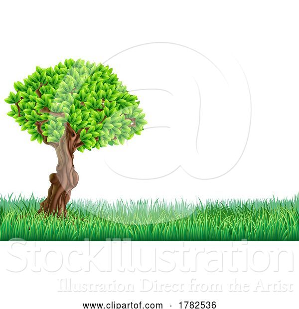 Vector Illustration of Grass Field Grasslands Tree Landscape