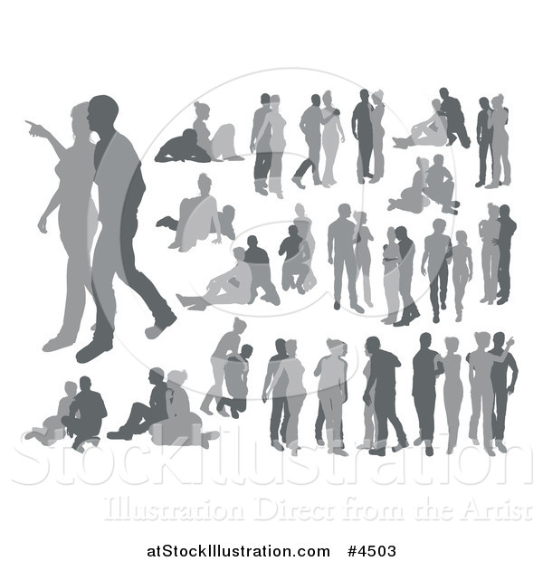 Vector Illustration of Grayscale Silhouetted Couples