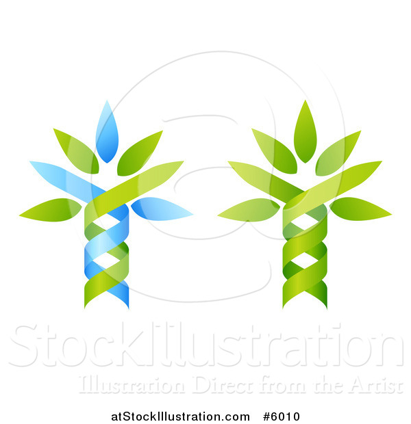 Vector Illustration of Green and Blue Dna Double Helix Tree Designs