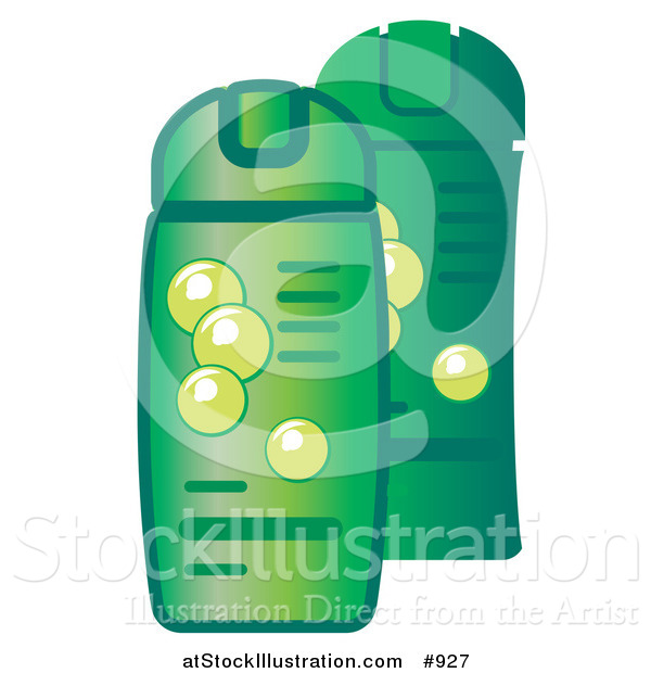 Vector Illustration of Green Bottles of Shampoo and Conditioner for Hair