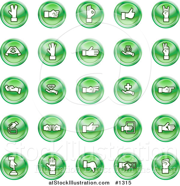 Vector Illustration of Green Hand Gesture Icons
