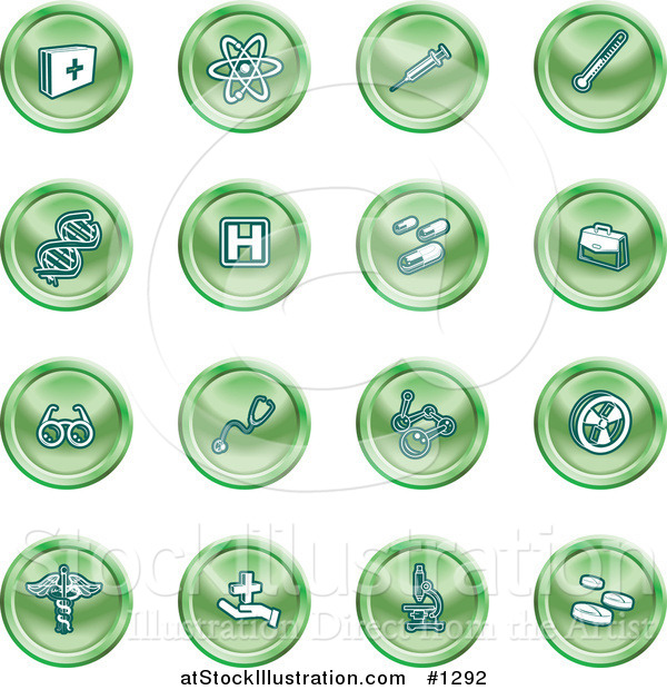 Vector Illustration of Green Icons of Medicine, Science, and Biology