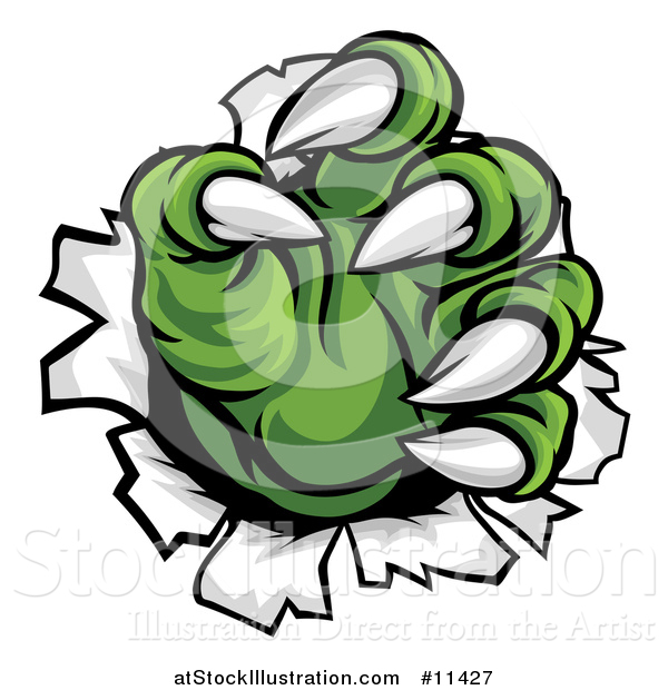Vector Illustration of Green Monster Claws Ripping Through Metal with Sharp Talons