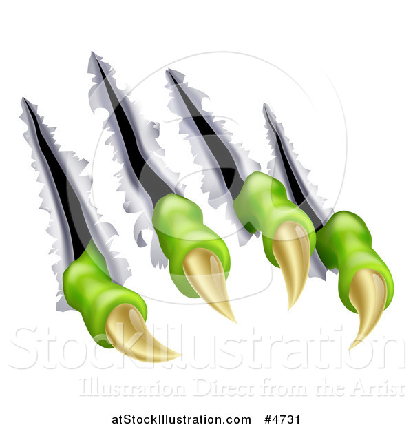 Vector Illustration of Green Monster Claws Shredding Through Metal