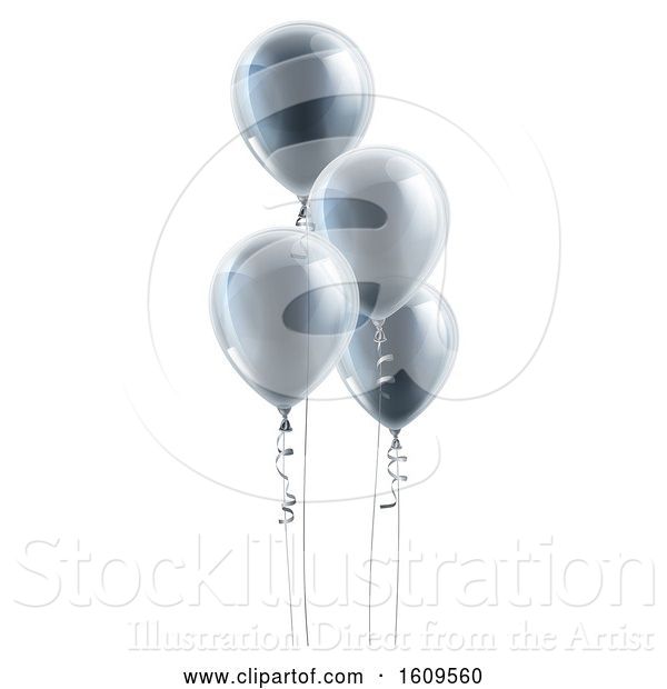 Vector Illustration of Group of 3d Silver Party Balloons