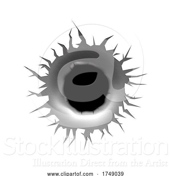 Vector Illustration of Gun Shot Bullet Hole Rip in Metal Design