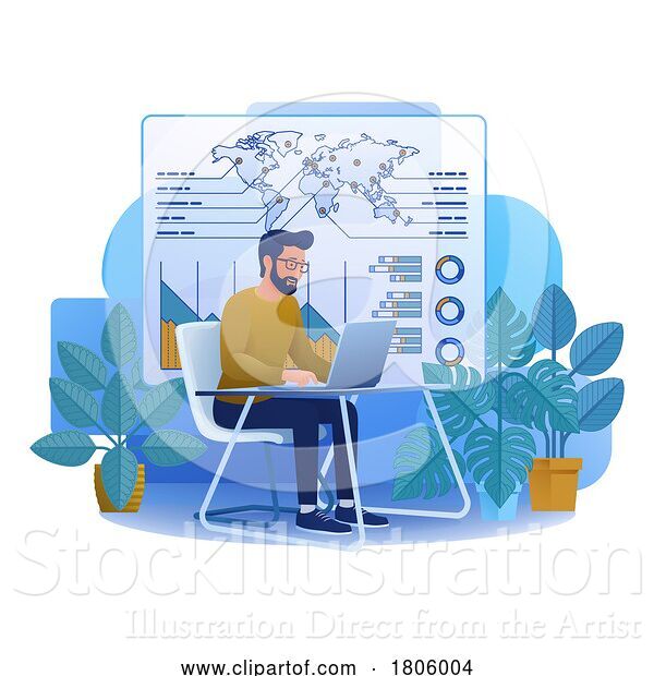 Vector Illustration of Guy Analysis Laptop Business Job Illustration