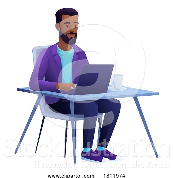 Vector Illustration of Guy Using Laptop Computer Illustration