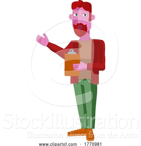 Vector Illustration of Guy with Clipboard Checklist Pointing Illustration