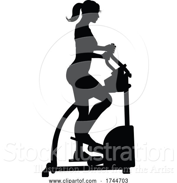 Vector Illustration of Gym Lady Silhouette Elliptical Cross Fit Machine