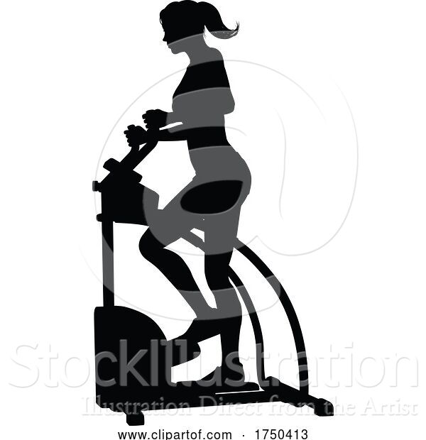 Vector Illustration of Gym Lady Silhouette Elliptical Cross Fit Machine