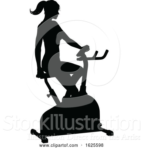 Vector Illustration of Gym Lady Silhouette Stationary Exercise Spin Bike