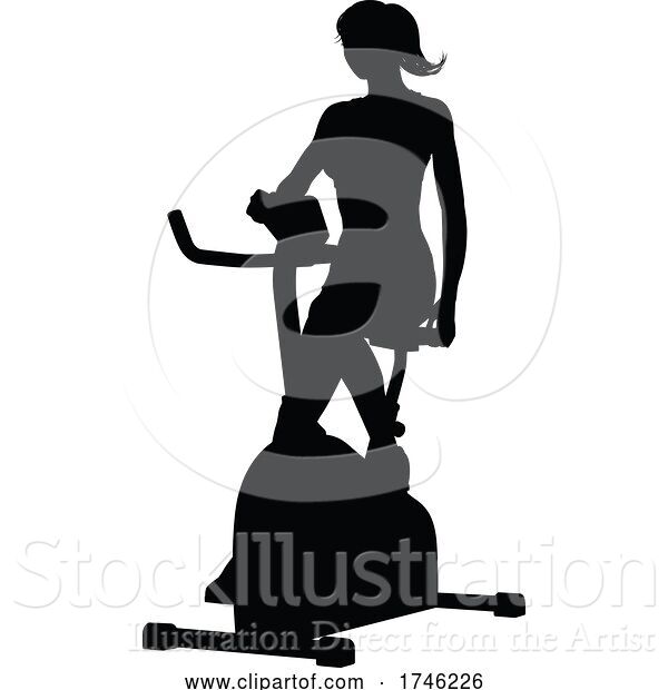 Vector Illustration of Gym Lady Silhouette Stationary Exercise Spin Bike