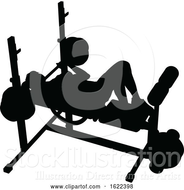 Vector Illustration of Gym Lady Silhouette Weights Bench Barbell