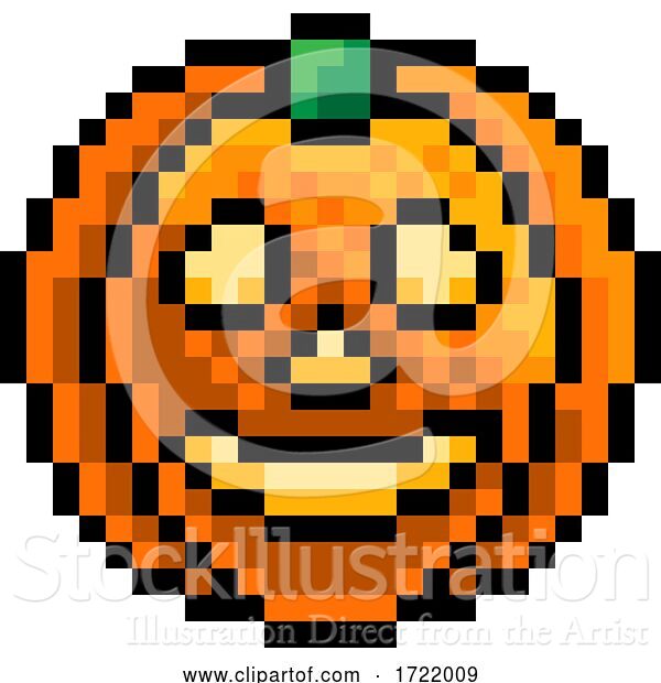 Vector Illustration of Halloween Pumpkin Lantern Pixel Art Game Icon