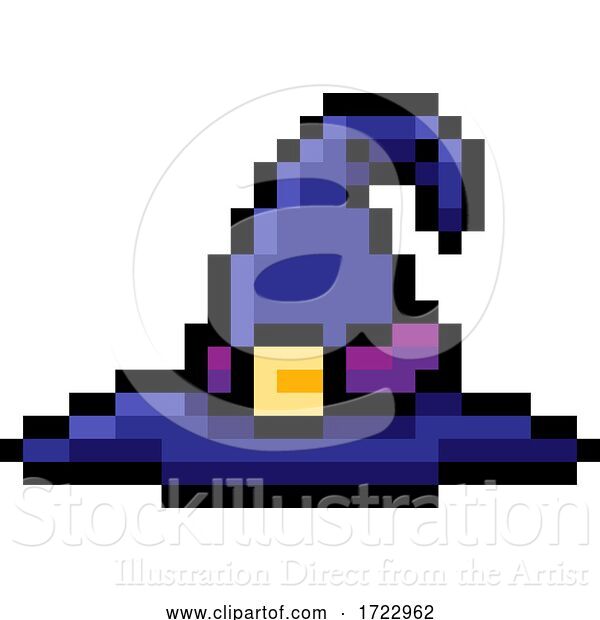 Vector Illustration of Halloween Witch Hat Pixel Art Game Icon
