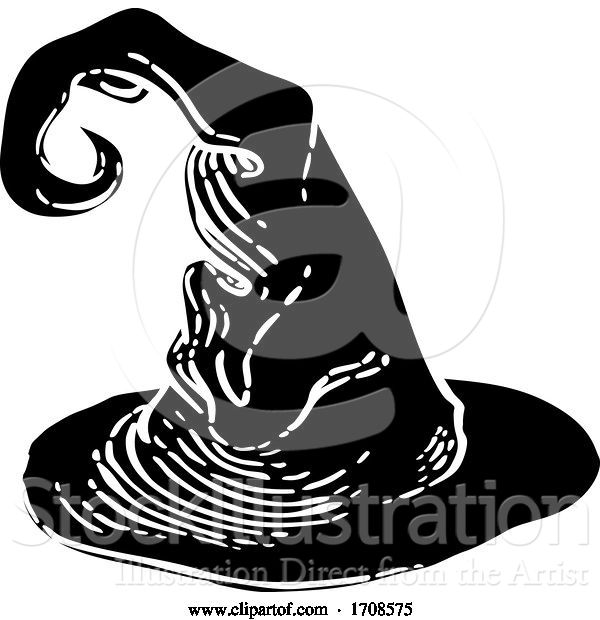 Vector Illustration of Halloween Witch Hat Woodcut Style