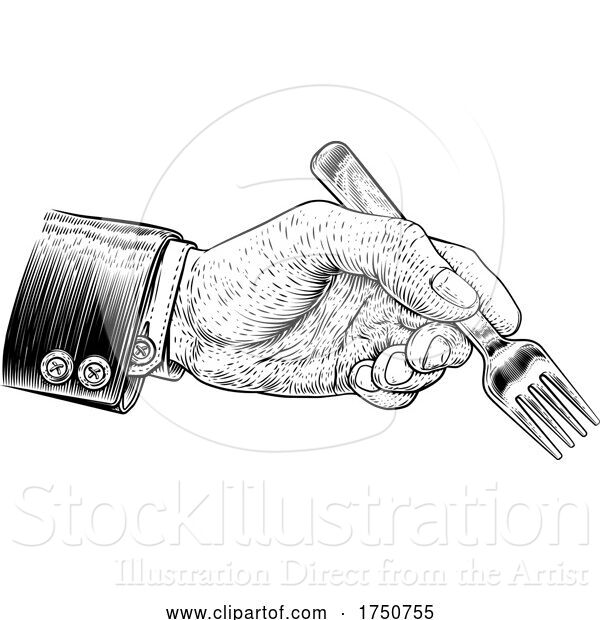 Vector Illustration of Hand Business Suit Holding Food Eating Fork