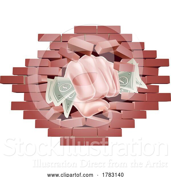 Vector Illustration of Hand Fist Holding Cash Money Punching Wall