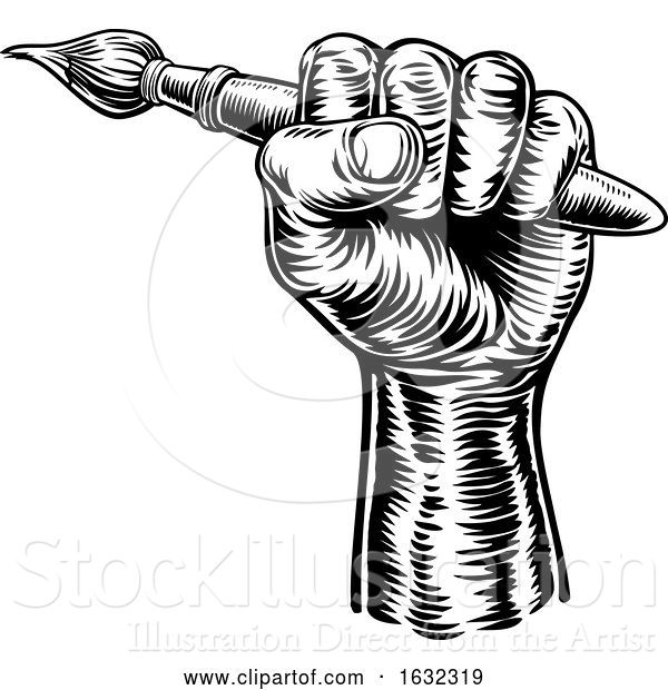 Vector Illustration of Hand Holding Artists Paintbrush