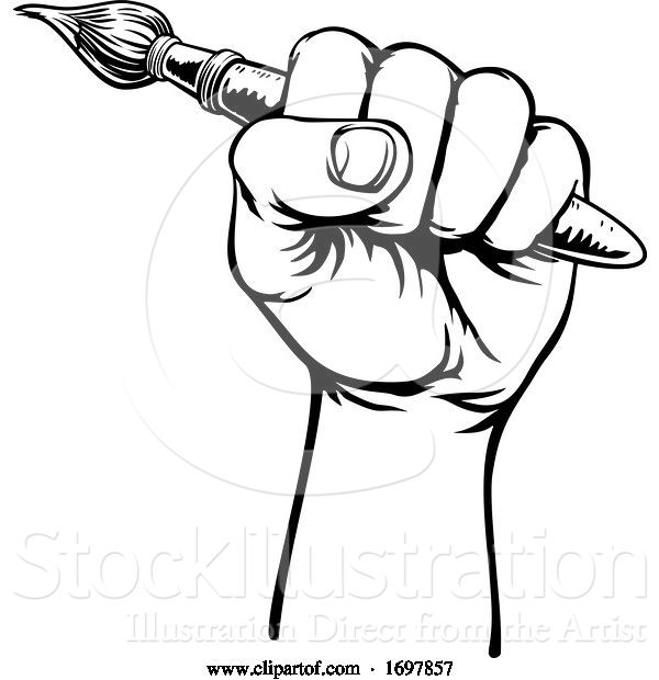 Vector Illustration of Hand Holding Artists Paintbrush