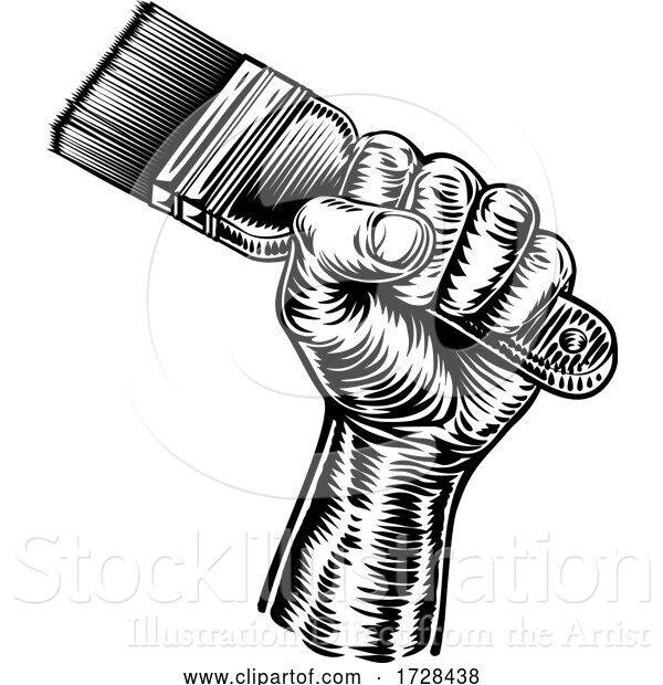 Vector Illustration of Hand Holding Decorators Paintbrush