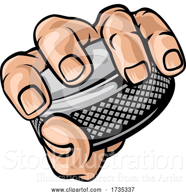 Vector Illustration of Hand Holding Ice Hockey Puck