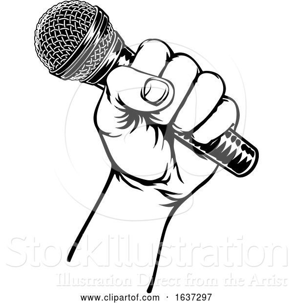 Vector Illustration of Hand Holding Microphone